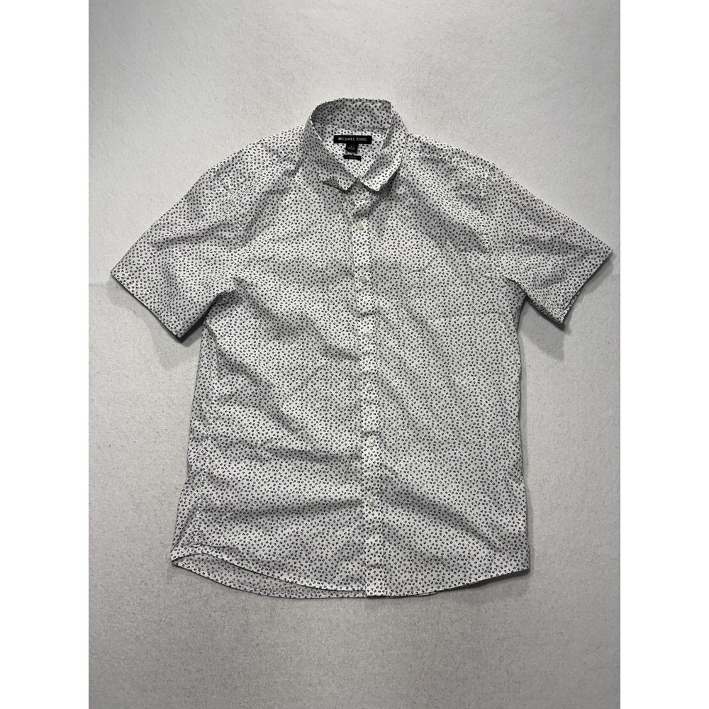 Michael Kors Shirt Mens Large White Floral Short Sleeve Button Up Slim Fit